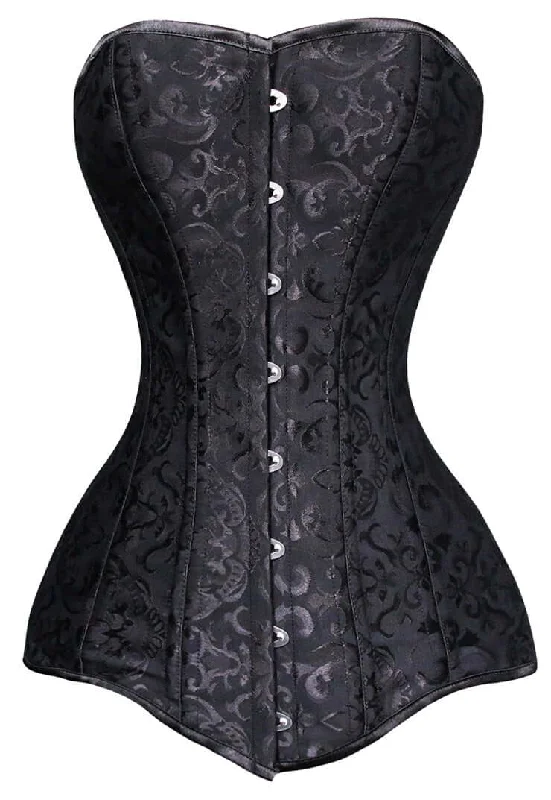 Black Jacquard Weave Longline Overbust Corset