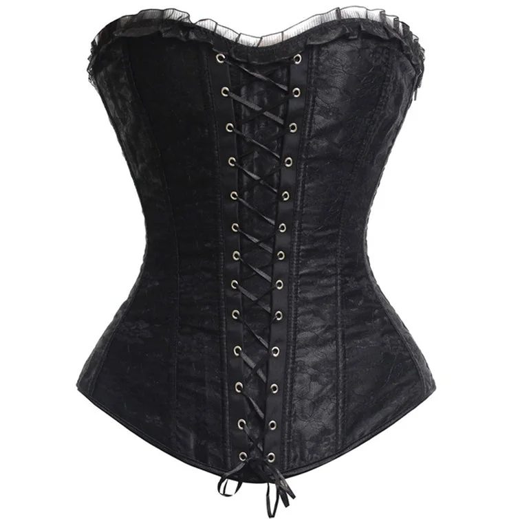 Black Lace-Up Front Overbust Corset