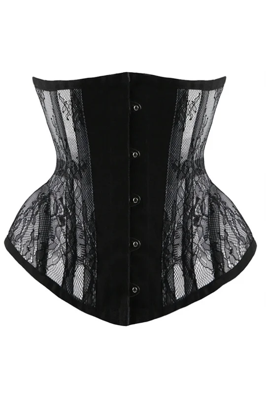 Black Steel Boned Lace Mesh Panel Underbust