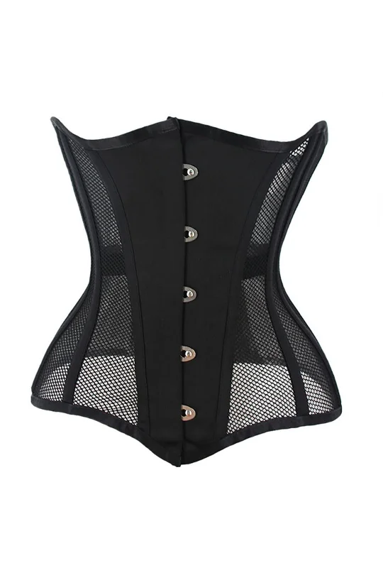 Black Steel Boned Mesh Panel Underbust Corset