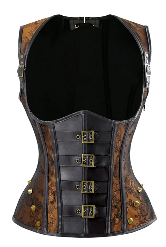 Brown Pleather Underbust Corset Vest