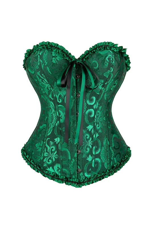 Green Busk Closure Overbust Corset