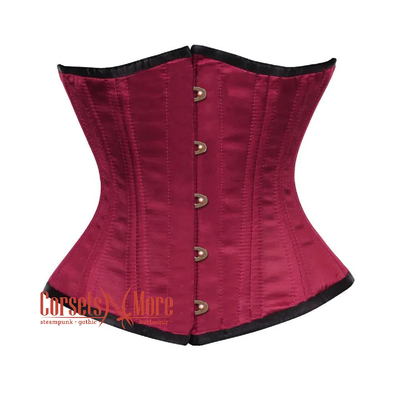 Plus Size Maroon Satin Double Bone Front Antique Busk Gothic Waist Training Underbust Corset Bustier Top