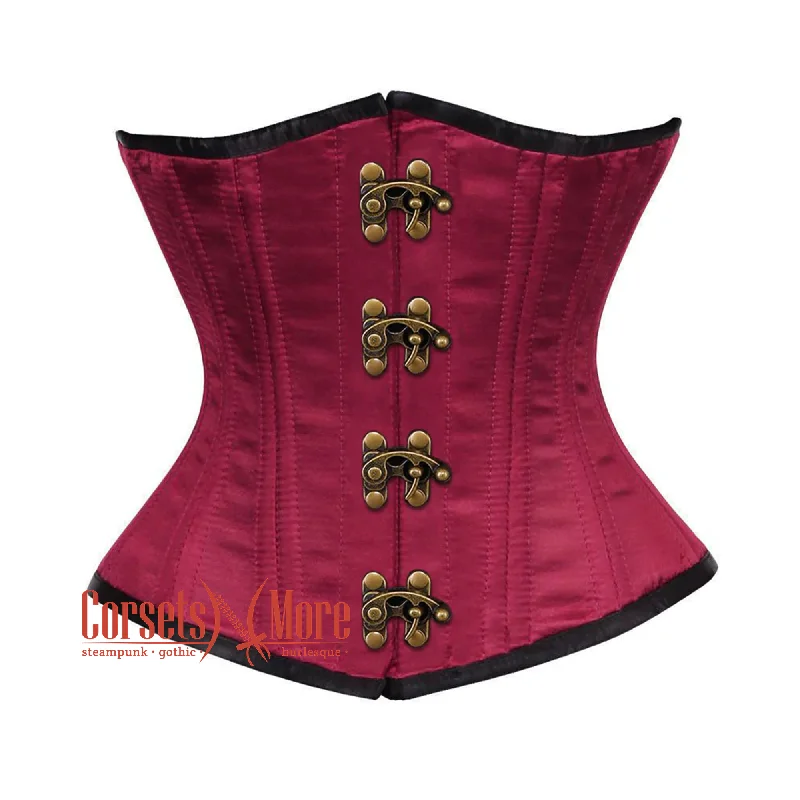 Plus Size Maroon Satin Double Bone Front Antique Clasps Gothic Waist Training Underbust Corset Bustier Top