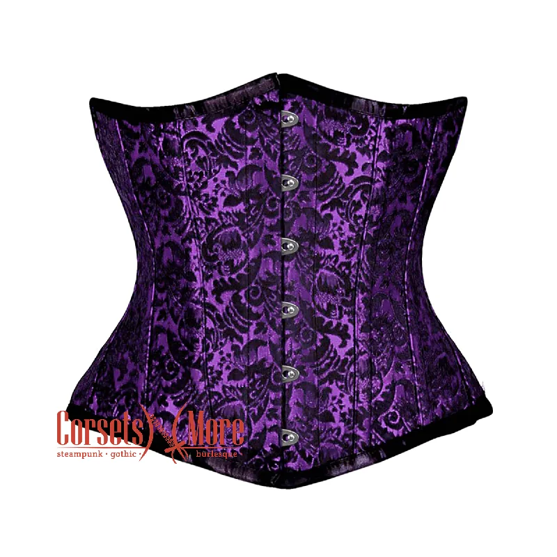 Plus Size Purple And Black Brocade Front Busk Steampunk Gothic Waist Training Underbust Corset Bustier Top