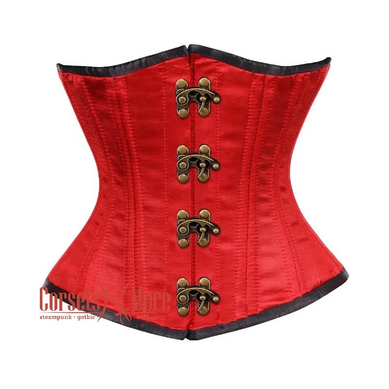 Plus Size Red Satin Double Bone Front Antique Clasps Gothic Waist Training Underbust Corset Bustier Top