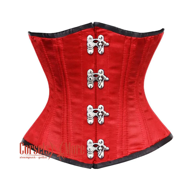 Plus Size Red Satin Double Bone Front Clasps Gothic Waist Training Underbust Corset Bustier Top