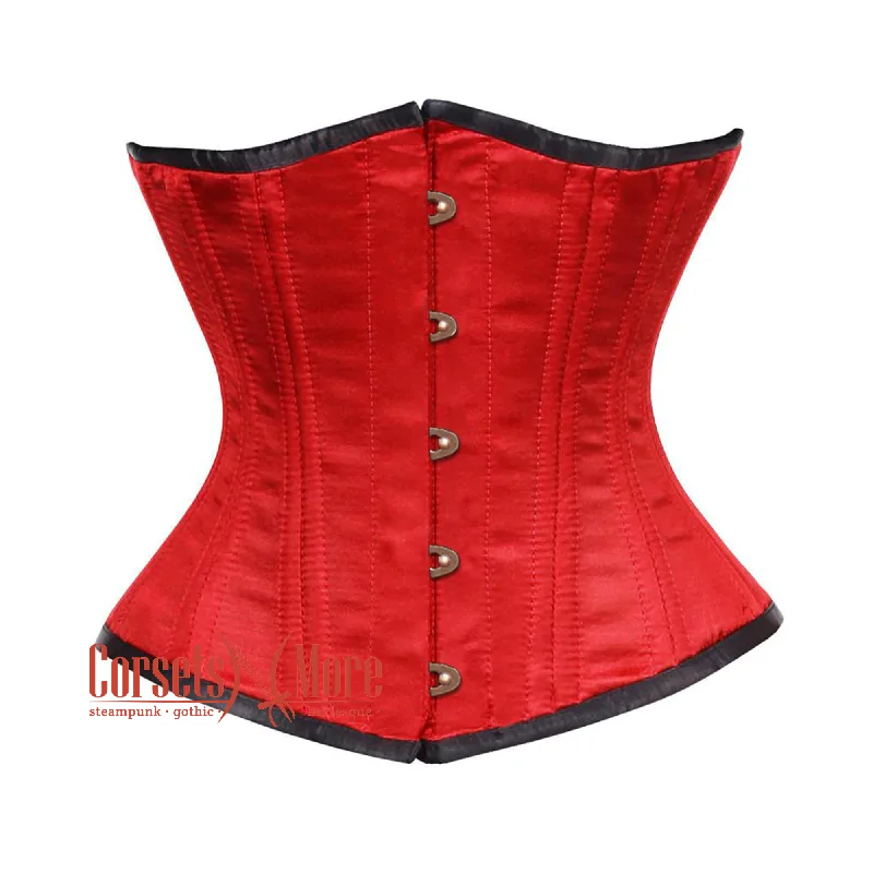 Plus Size Red Satin Double Bone Gothic Waist Training Underbust Corset Bustier Top