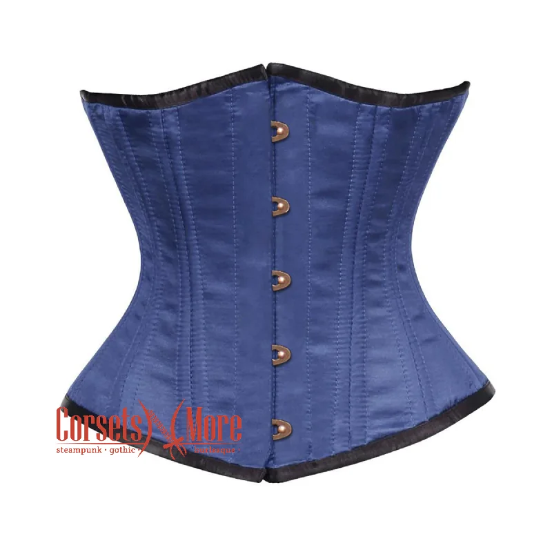 Plus Size Royal Blue Satin Double Bone Front Antique Busk Gothic Waist Training Underbust Corset Bustier Top