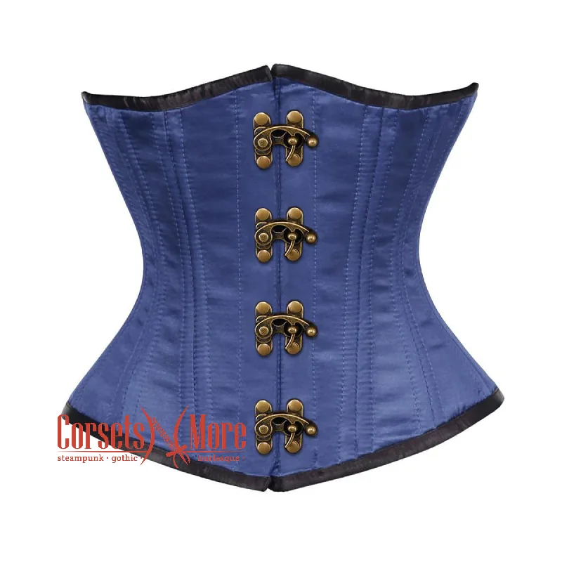 Plus Size Royal Blue Satin Double Bone Front Antique Clasps Gothic Waist Training Underbust Corset Bustier Top