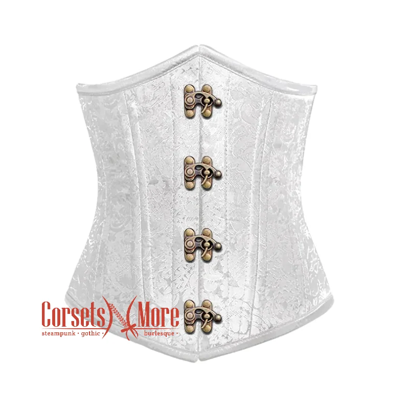 Plus Size White Brocade Antique Clasps Double Bone Steampunk Gothic Waist Training Underbust Corset Bustier Top