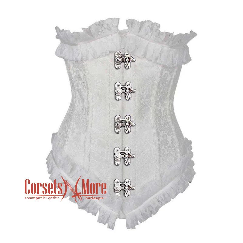 Plus Size White Brocade Front Clasps Net Frill Design Gothic Waist Training Underbust Corset Bustier Top