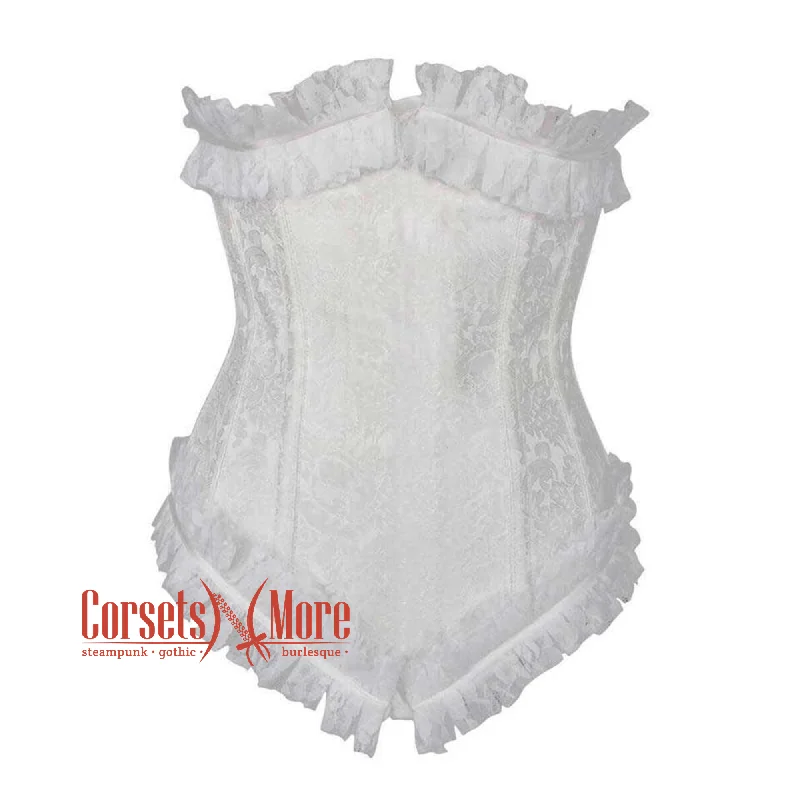 Plus Size White Brocade Front Close Net Frill Design Gothic Waist Training Underbust Corset Bustier Top