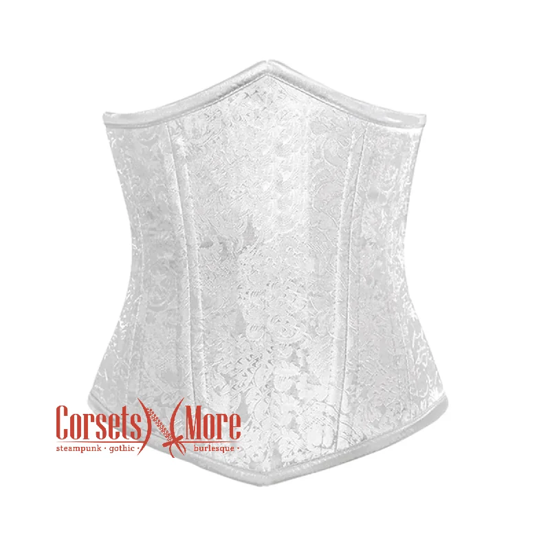 Plus Size White Brocade Front Closed Double Bone Steampunk Gothic Waist Training Underbust Corset Bustier Top