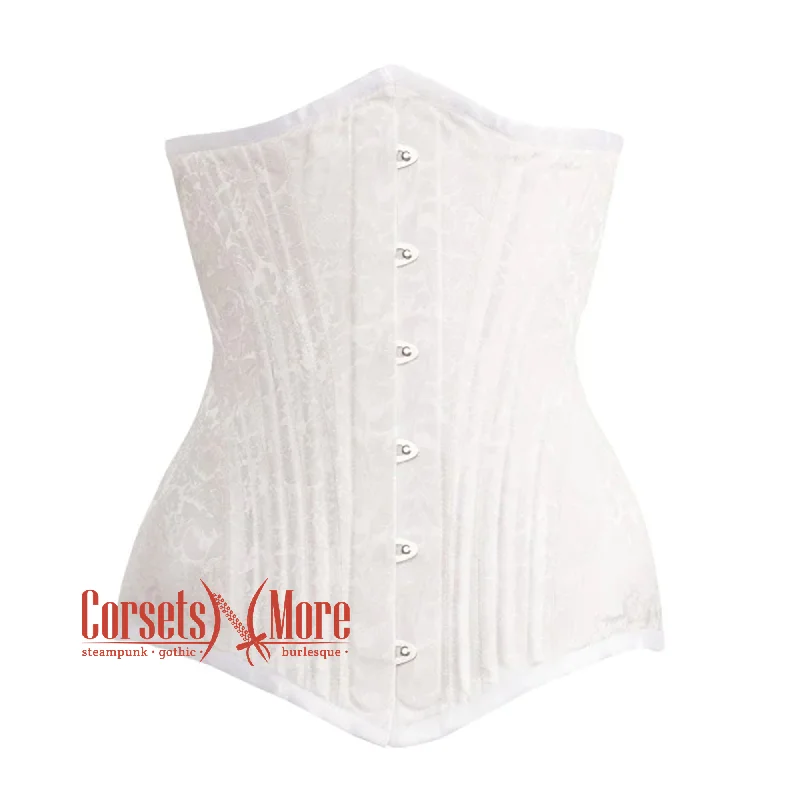 Plus Size White Brocade Gothic Waist Training Underbust Corset Bustier Top