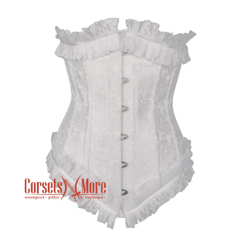 Plus Size White Brocade Net Frill Design Gothic Waist Training Underbust Corset Bustier Top