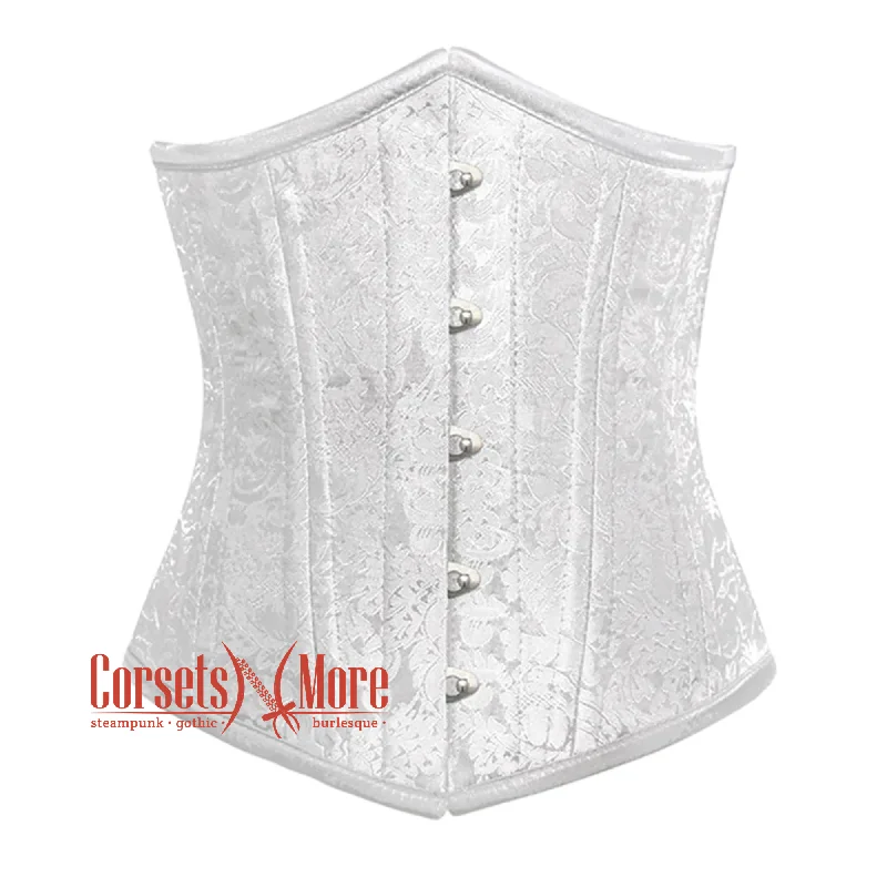 Plus Size White Brocade Silver Busk Double Bone Steampunk Gothic Waist Training Underbust Corset Bustier Top