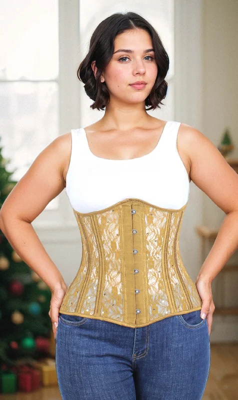 Underbust Plus Size Gold Mesh with Sequin Lace Corset