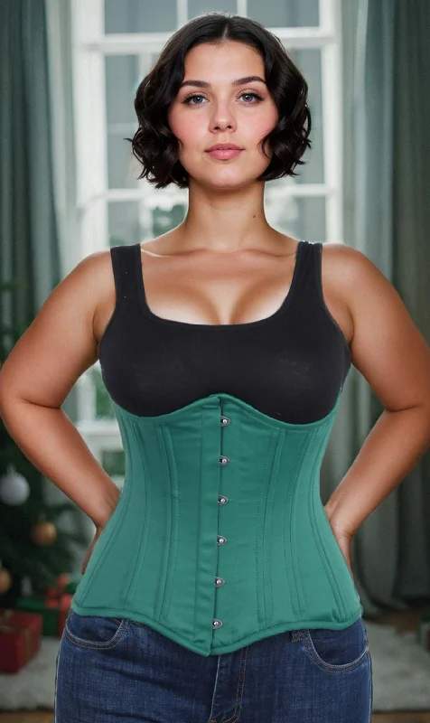 Underbust Plus Size Green Taffeta Long Corset