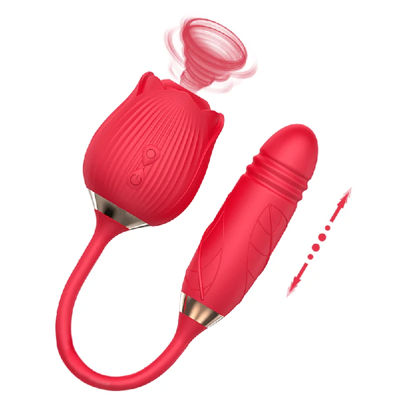 Rolay - 2 in 1 Thrusting Vibrating Rose Toy Sucking Vibrator for Women Nipple Clitoris Stimulator Clit Sucker