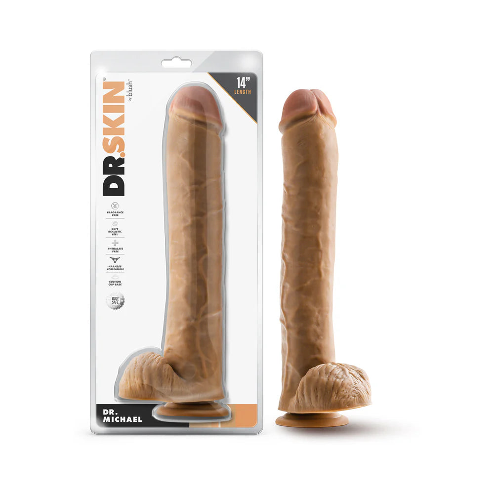 Blush Dr. Skin Silver Collection Dr. Michael Dildo with Balls and Suction Cup 14in