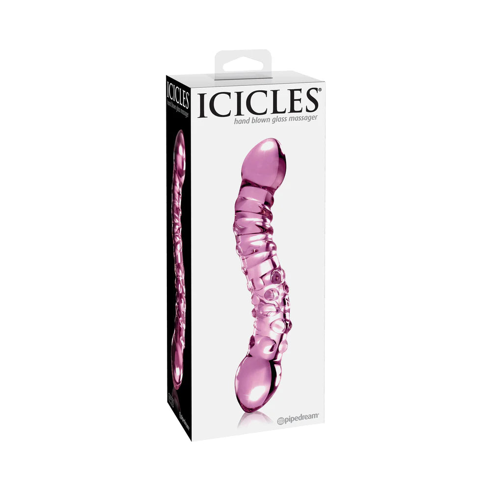 Pipedream Icicles No. 55 Curved Textured 7.75 in. Dual-Ended Glass Dildo