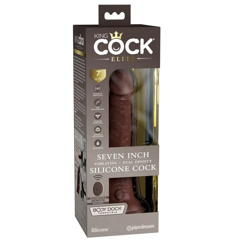 Pipedream Products King Cock Elite 7” Vibrating Silicone Cock Brown