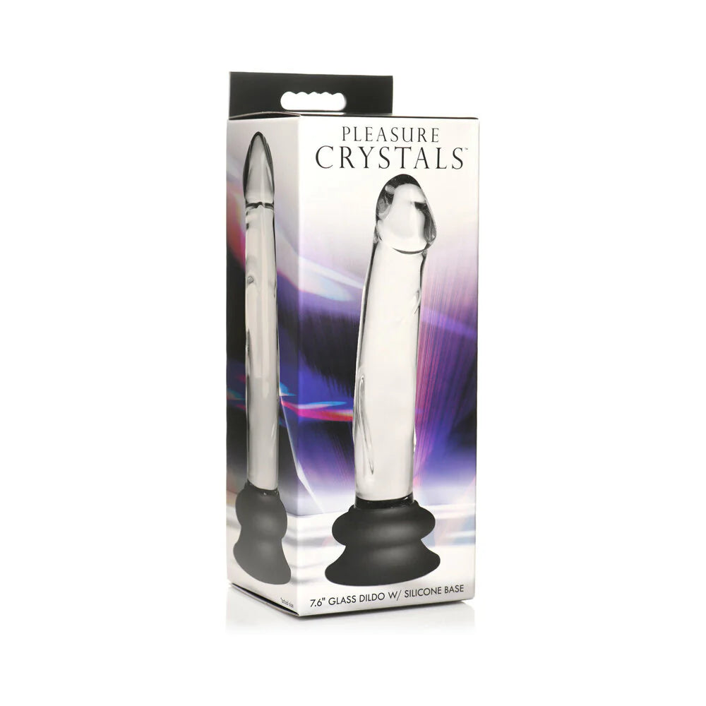 Pleasure Crystals Glass Dildo with Silicone Base 7in