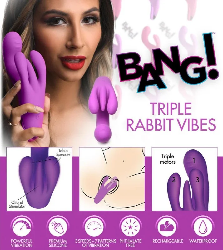 10X Triple Rabbit Silicone Vibrator - Purple