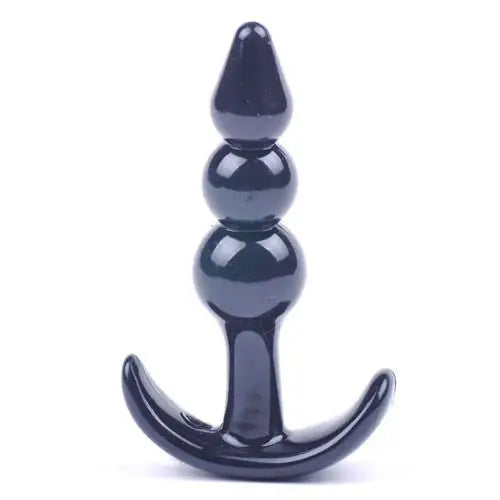 3.5-inch Jelly Black Small Beaded Anal Plug with Flared Base