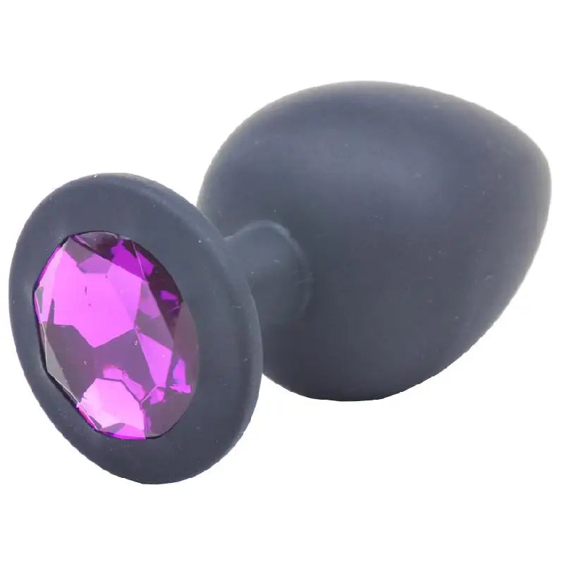 3.5-inch Silicone Black Large Jewelled Butt Plug with Diamond Base