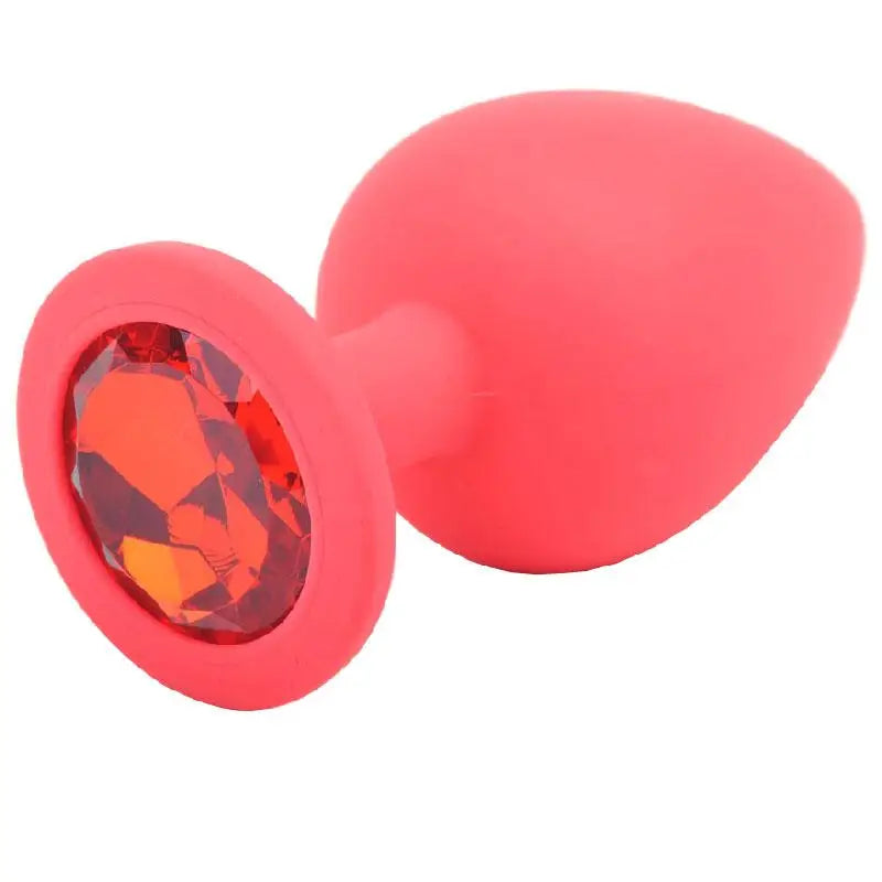 3.5-inch Silicone Red Large Jewelled Butt Plug with Diamond Base