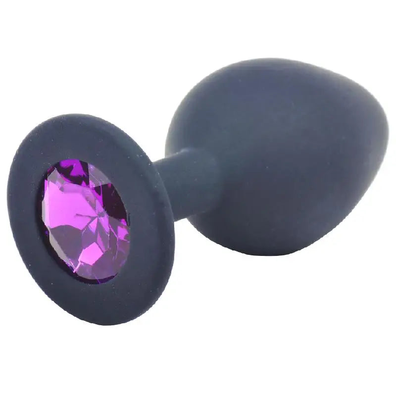 3-inch Silicone Black Medium Jewelled Butt Plug with Diamond Base