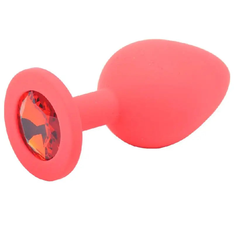 3-inch Silicone Red Medium Jewelled Butt Plug with Diamond Base