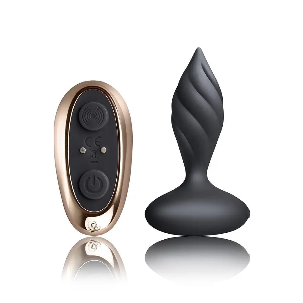 4-inch Rocks off Silicone Black Rechargeable Butt Plug with Remote