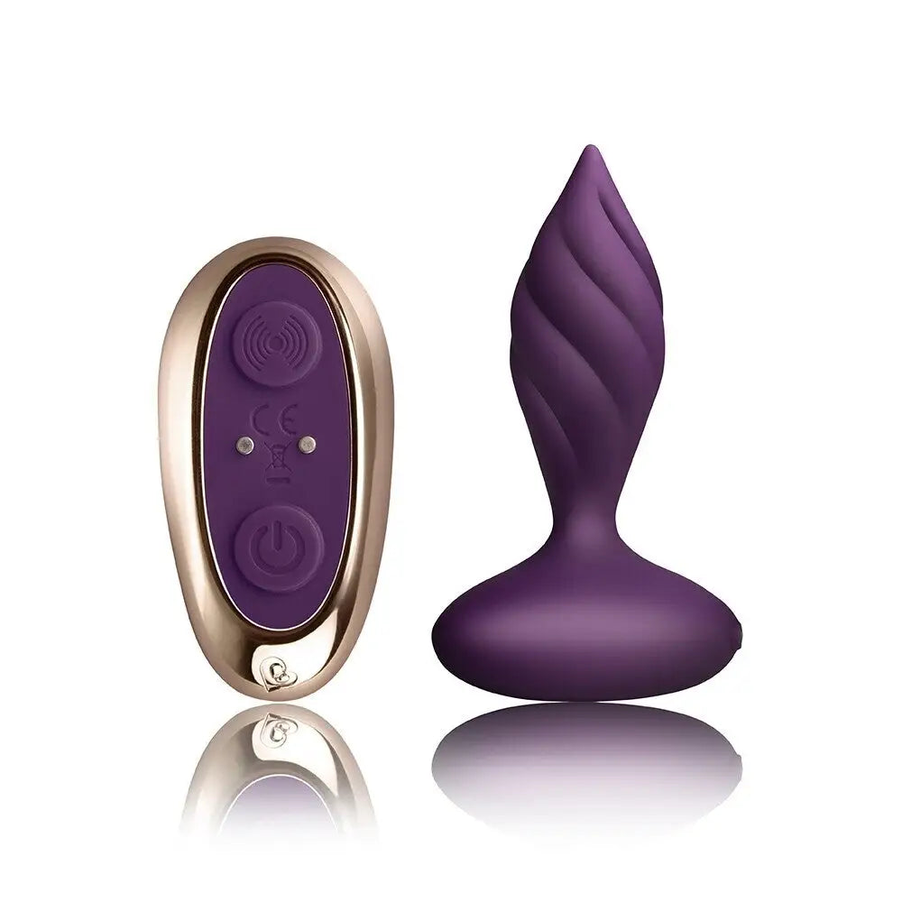 4-inch Rocks off Silicone Purple Rechargeable Butt Plug with Remote