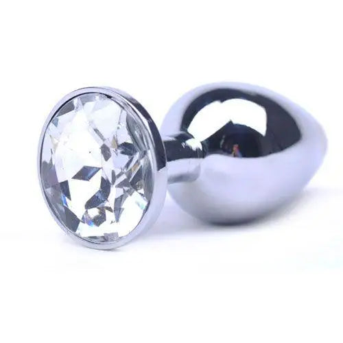 4-inch Stainless Steel Silver Medium Butt Plug with Crystal Base