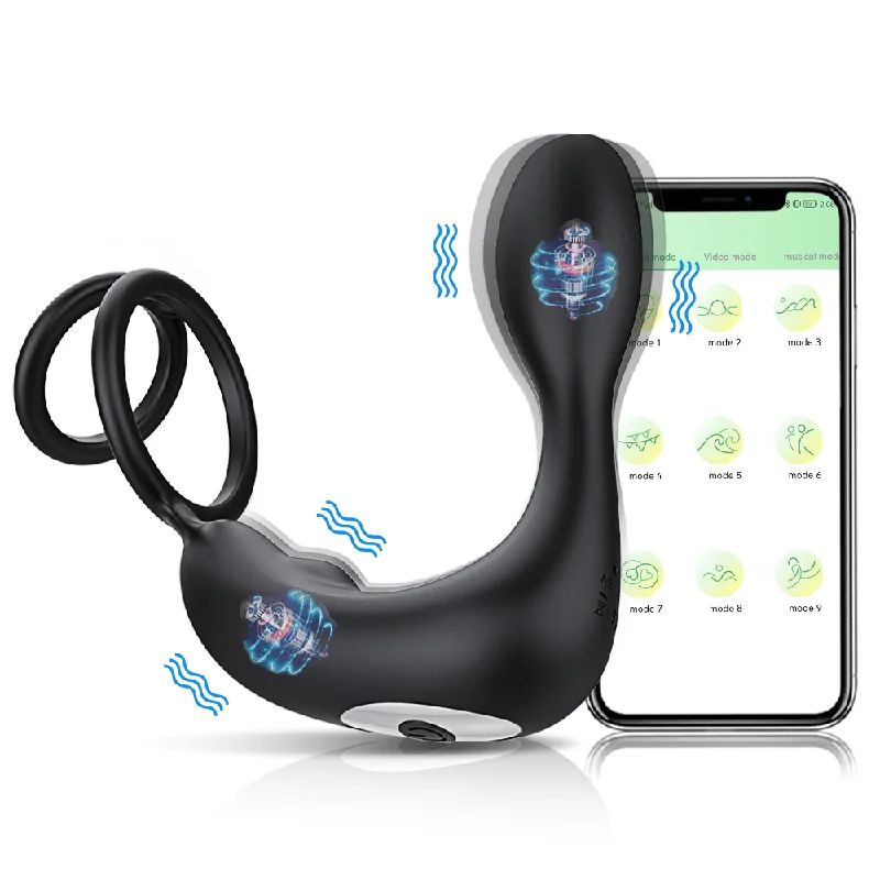 APP Control Thrusting Vibrating Prostate Massager Cock Ring with Rasied Dots