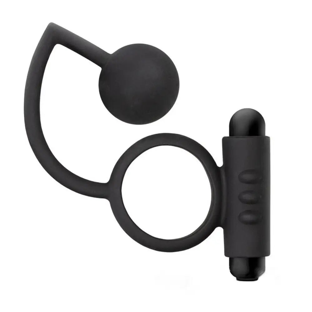 Blush Novelties Silicone Black Vibrating Cock Ring with Anal Ball