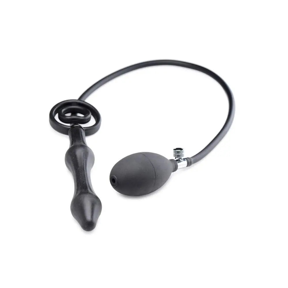 Master Series Silicone Black Inflatable Anal Plug with Cock Ring