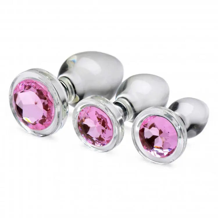 Pink Gem Glass Anal Plug Set for Beginners