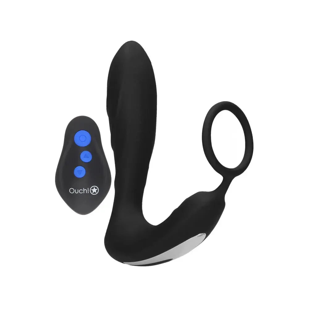 Shots Silicone Black Rechargeable Butt Plug with Cock Ring and Remote