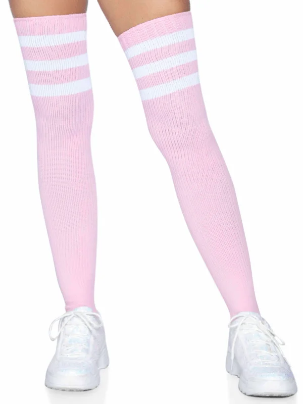 3 Stripes Athletic Ribbed Thigh Highs - One Size