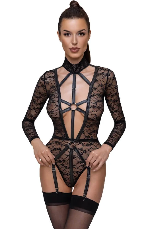 Lace bodysuit with harness look - Restricted Access