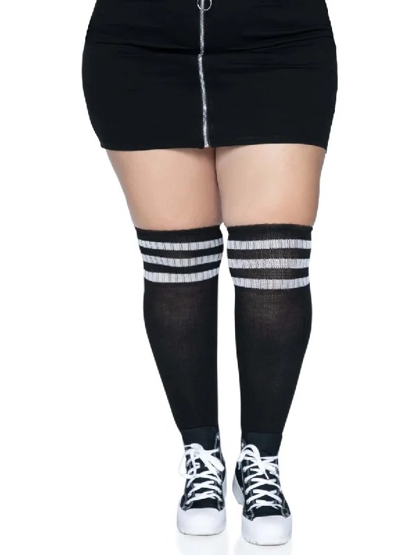 Over the Knee Athletic Socks -1x-2x - Black-white