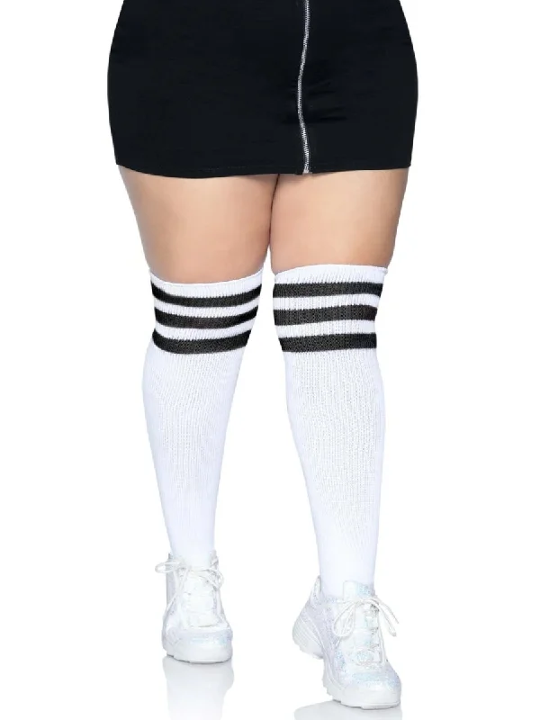 Over the Knee Athletic Socks - 1x-2x - White-black