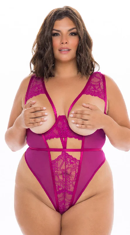 Plus Size Cerise Open Cup Fuchsia Teddy