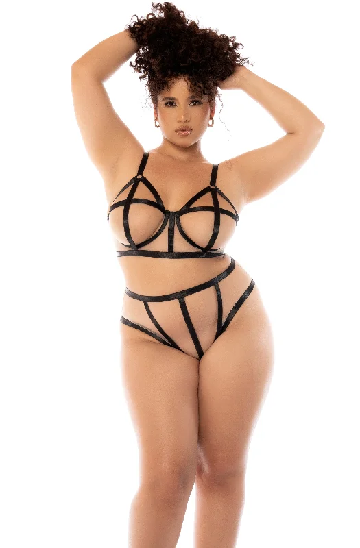 Plus Size Sexy Nude Sheer Mesh Underwire Top & High Waisted Panty Lingerie