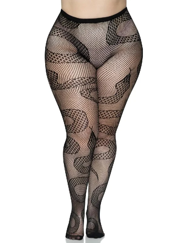 Snake Net Tights - 1x-2x - Black